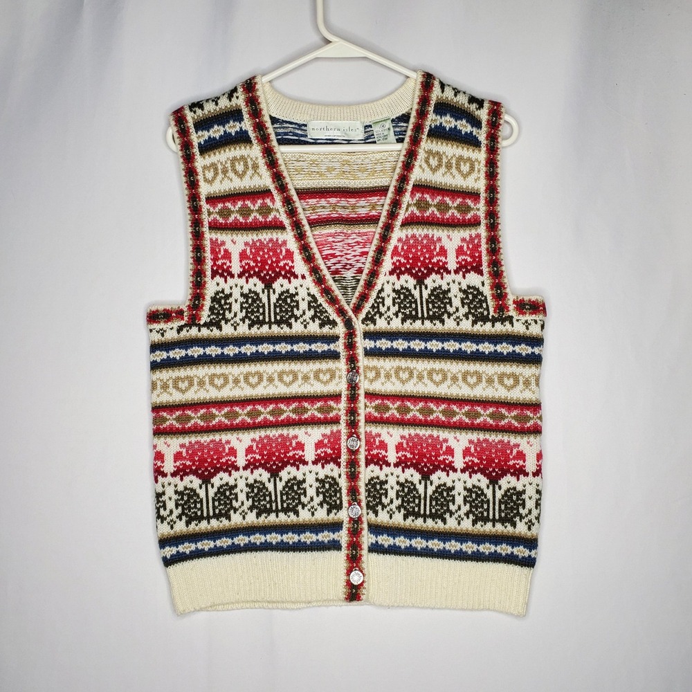 Northern Isles Vintage Fair Isle Floral Heart Knit Sweater Vest MediumMulticolor